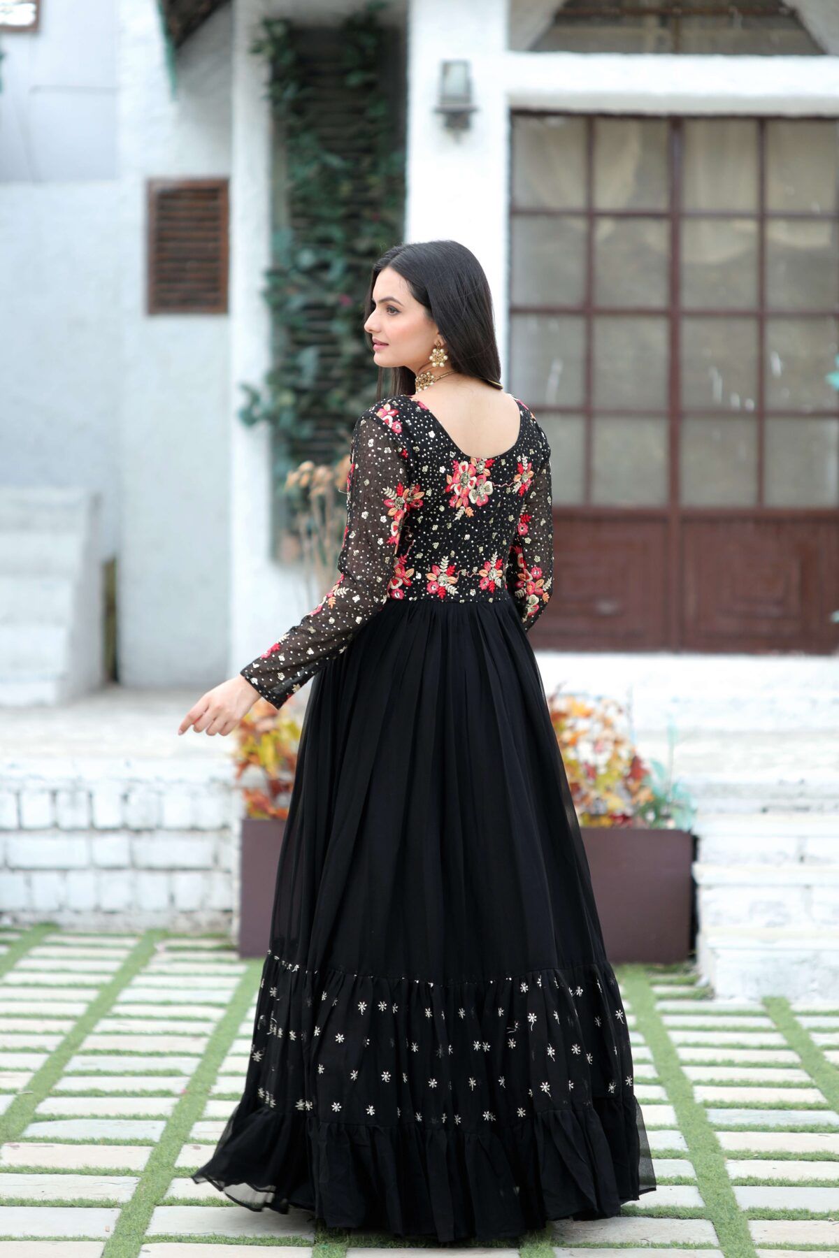Black Faux Blooming Designer Gown with Multi-Thread Embroidery & Sequins ? Premium Ready-to-Wear Dress - Image 4